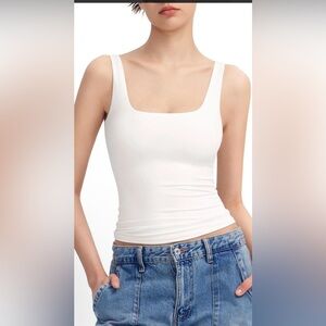NWOT Pumiey White Square Neck Sleek, Stretchy & Fitted Women's Tank Top Size XS